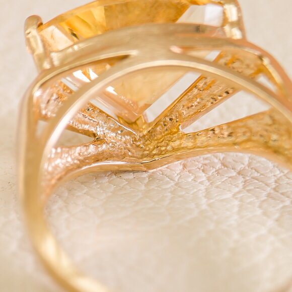 Late ’70s 14K Gold Fancy-Cut Citrine Statement Ring (4.72 g), Size 7.75 - Picture 7 of 15
